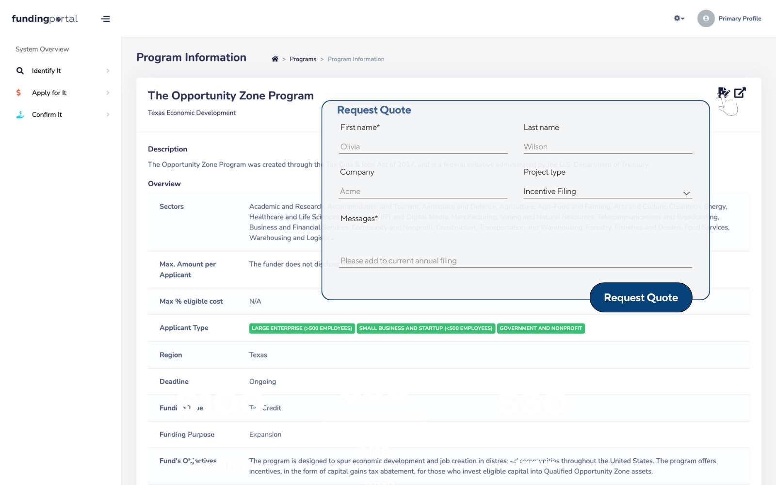 Fundingportal Growth quote request