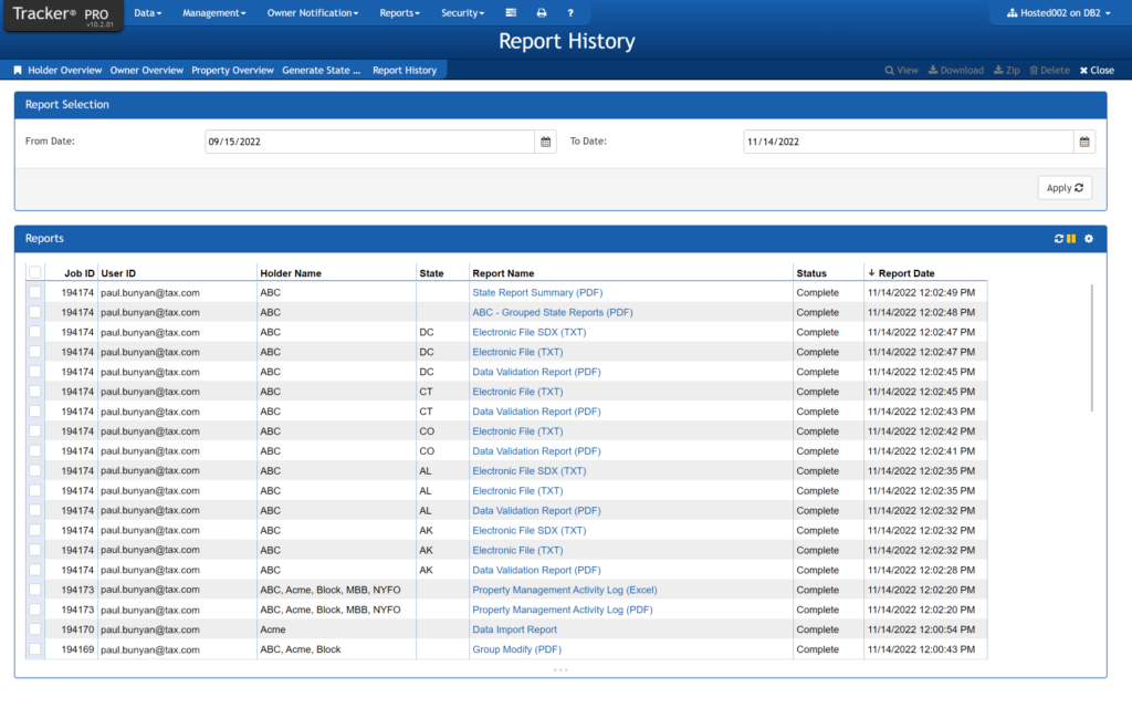 Tracker PRO reporting